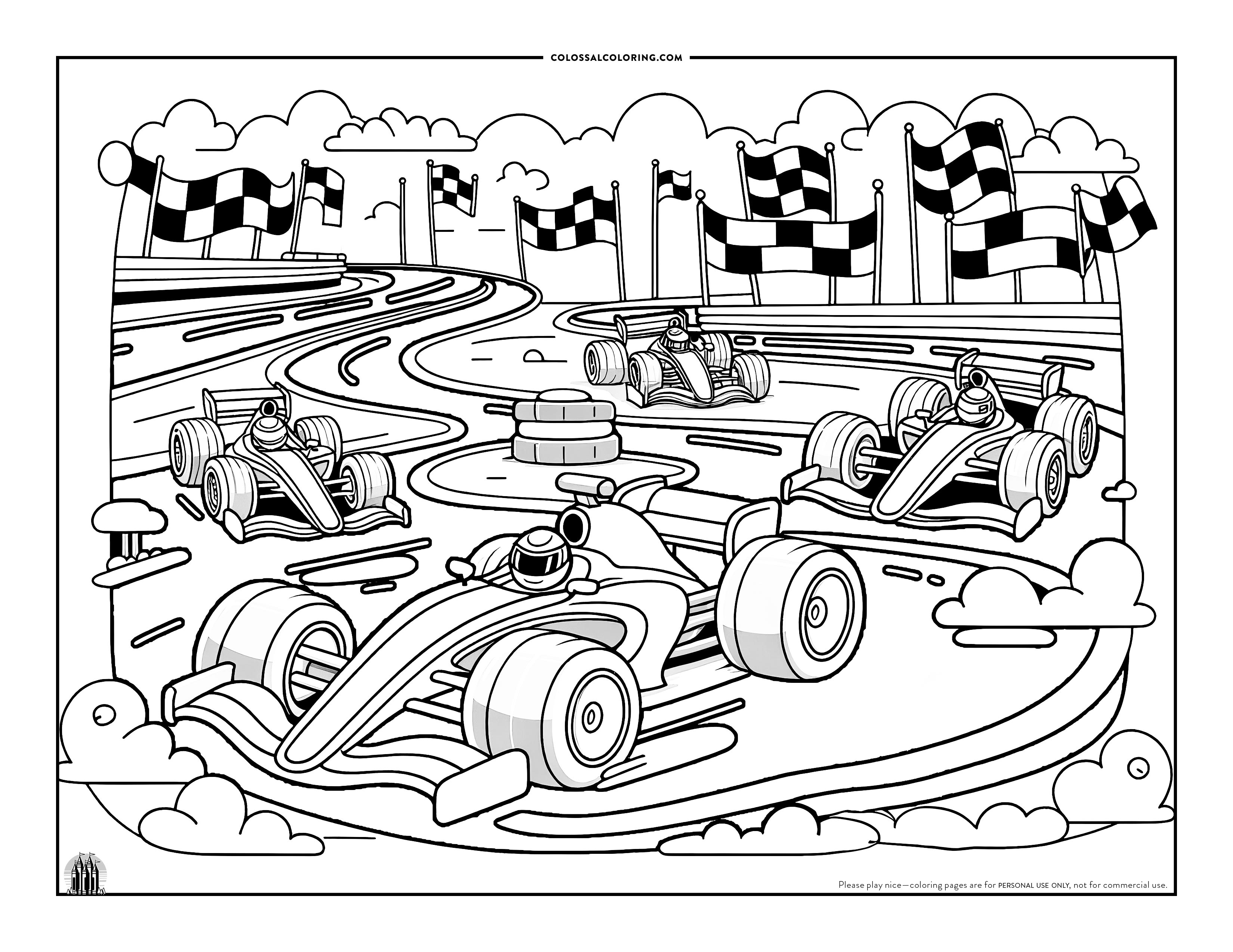 Race Cars F1 Free Printable Coloring Page